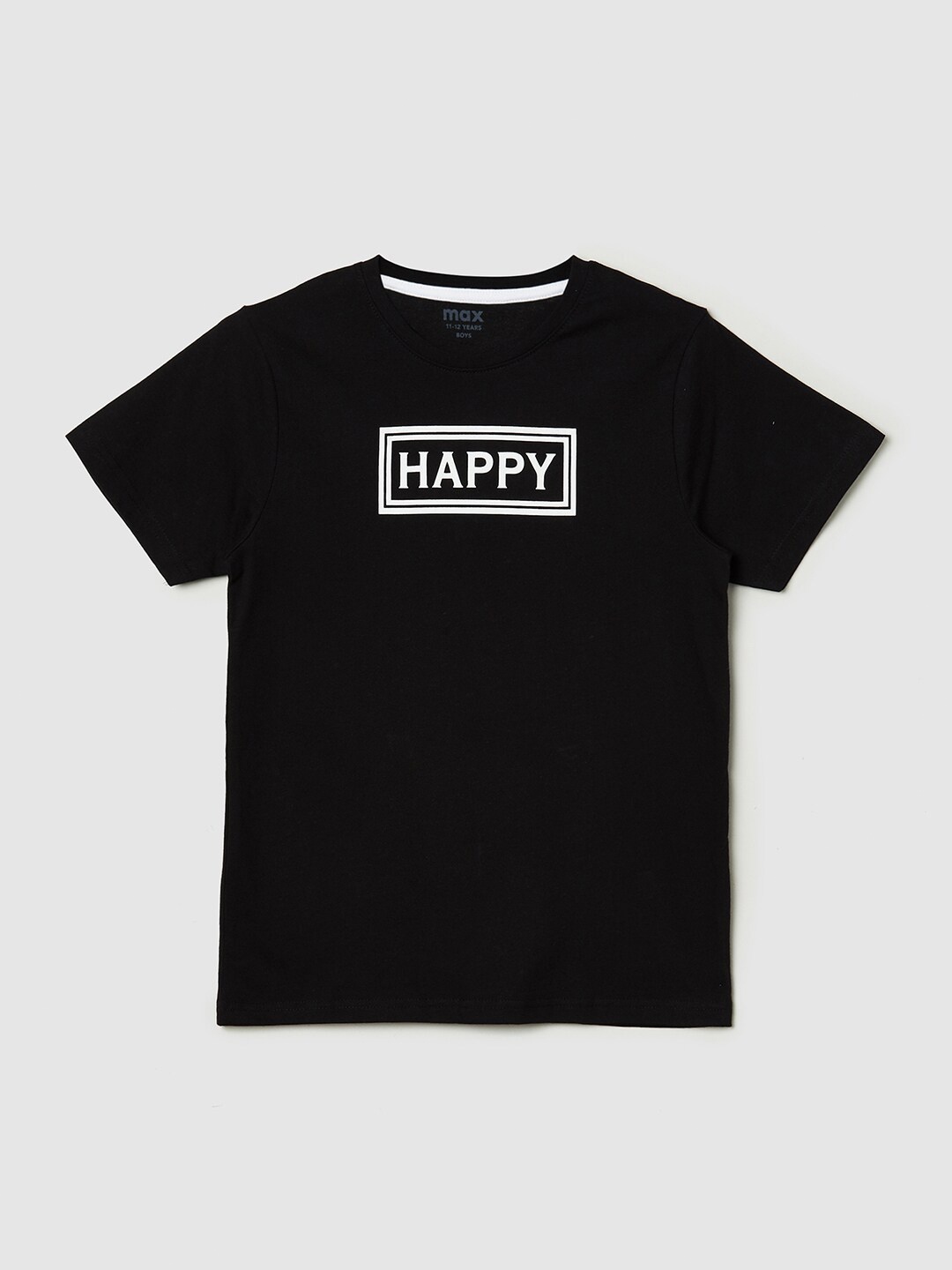 max Boys Black Typography Printed Pure Cotton T-shirt