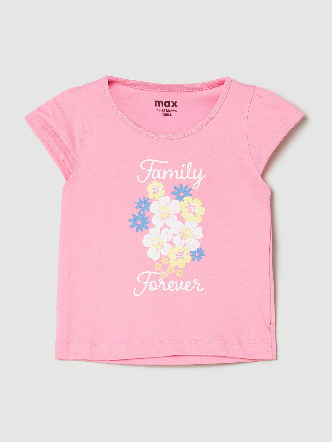 

max Girls Pink Floral Printed T-shirt