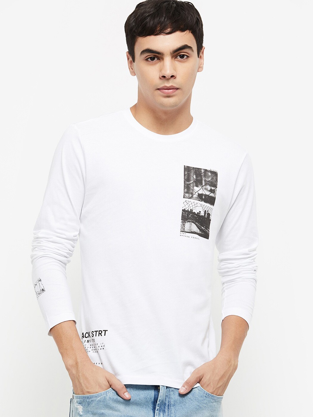 max Men White Typography T-shirt