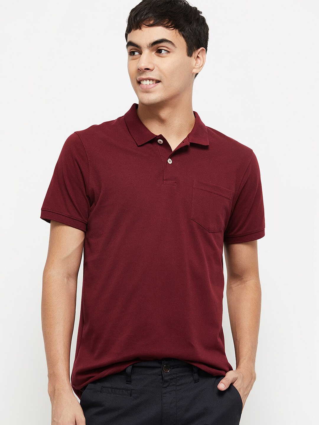 

max Men Maroon Polo Collar Slim Fit T-shirt