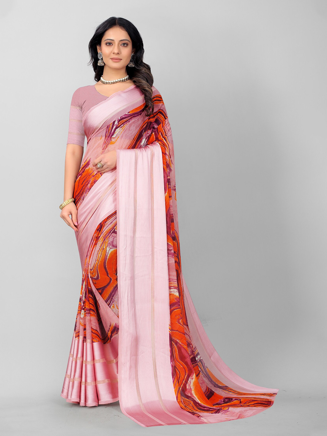 

APNISHA Red & Pink Pure Georgette Saree