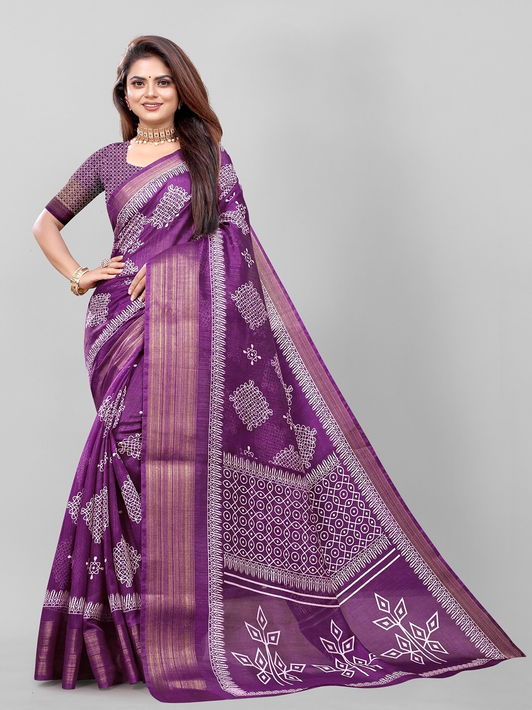 

APNISHA Purple Bandhani Zari Pure Cotton Saree