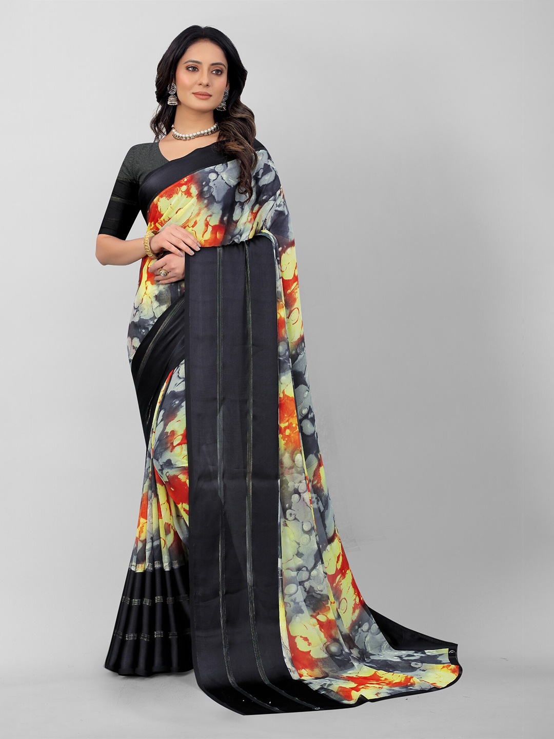 

APNISHA Black & Red Pure Georgette Saree