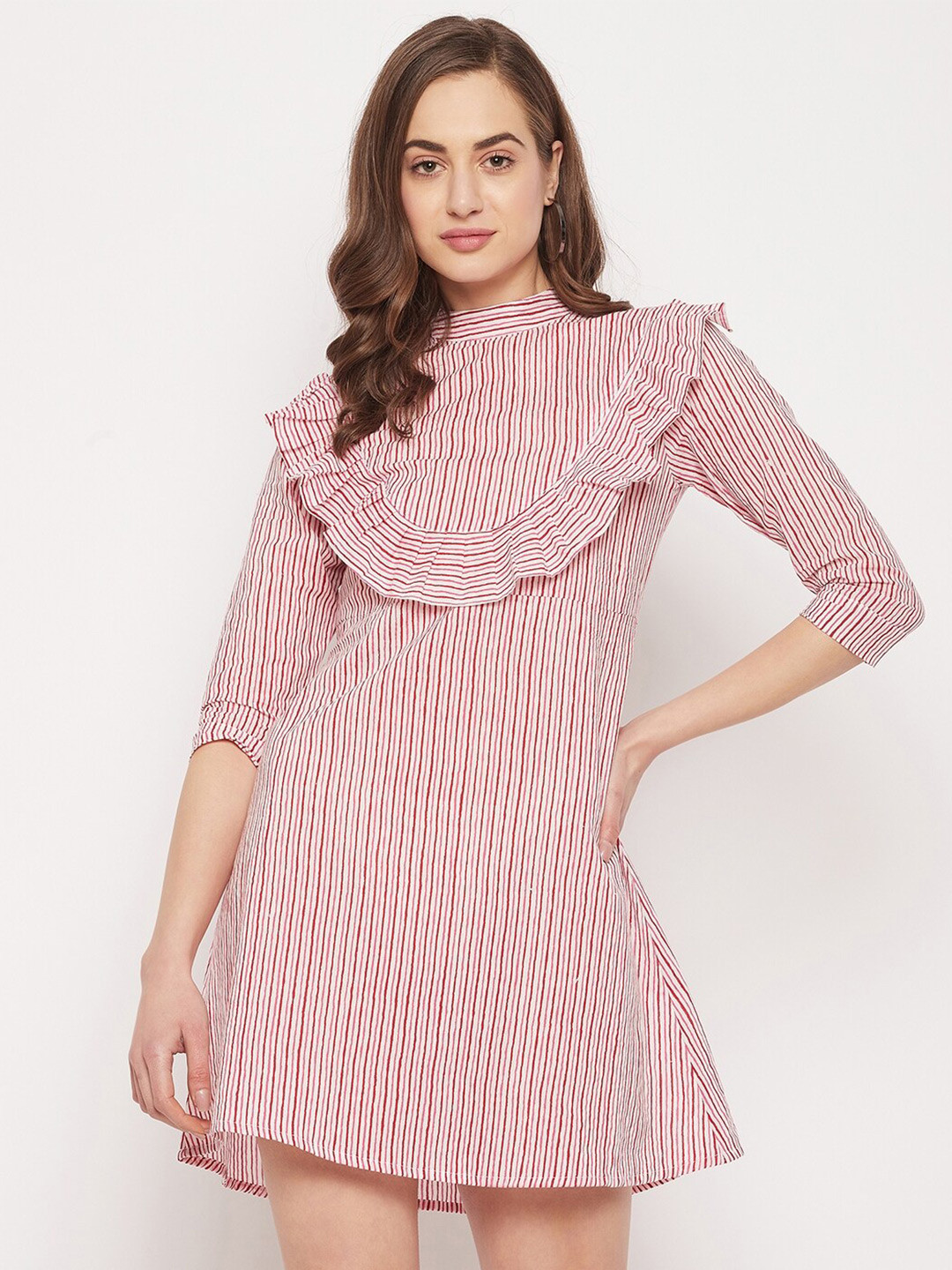 

JHANKHI Pink Striped Formal A-Line Dress