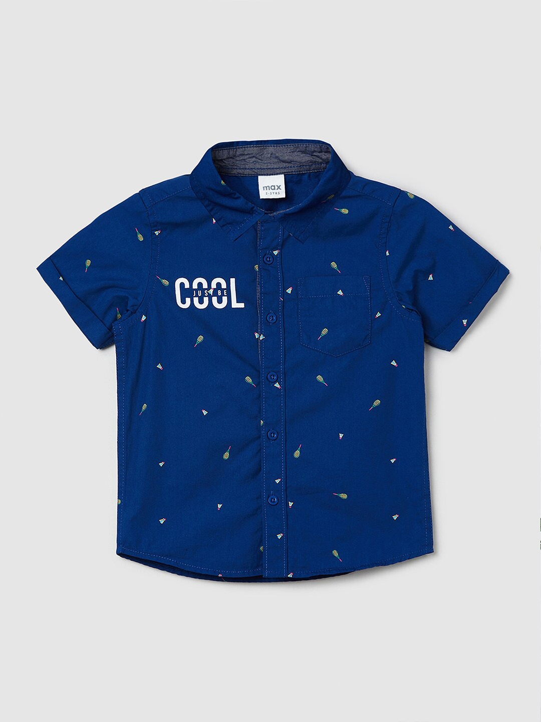 

max Boys Navy Blue Printed Casual Shirt