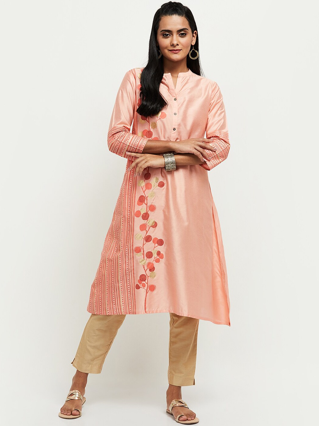 

max Women Coral Embroidered Keyhole Neck Flared Sleeves Anarkali Kurta