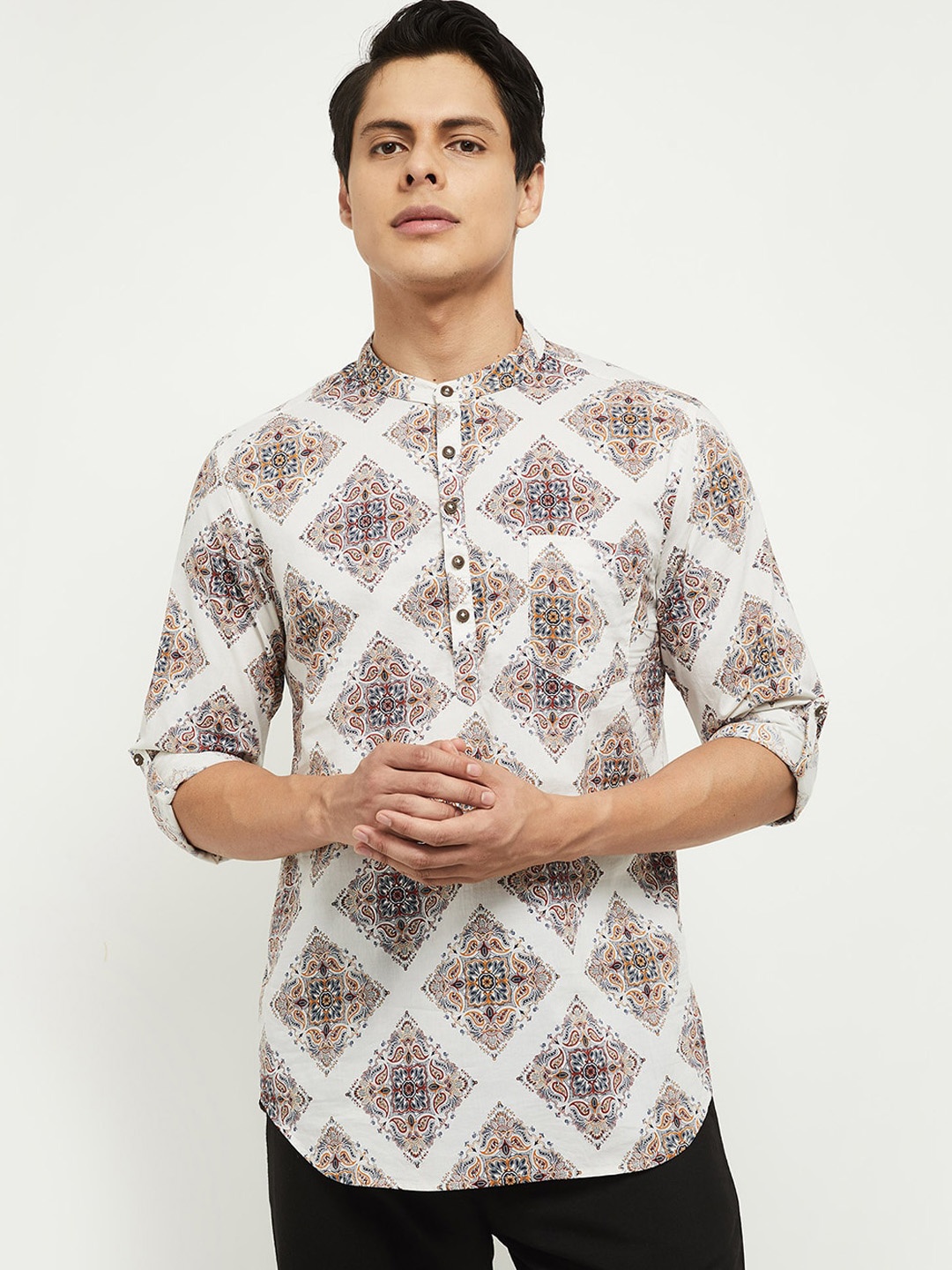 

max Men Maroon Geometric Printed Kurta