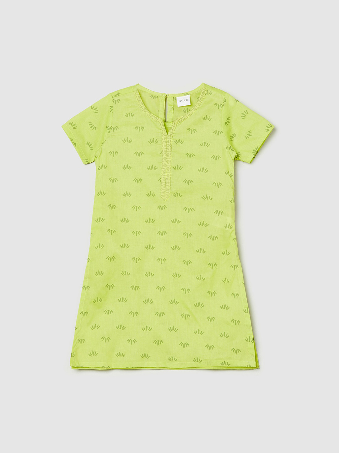 

max Girls Lime Green Quirky Checked Flared Sleeves Mirror Work Kurta