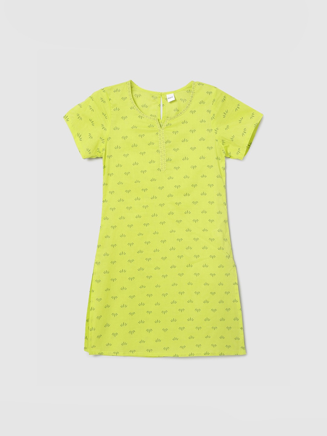 

max Girls Lime Green Quirky Checked Flared Sleeves Mirror Work Kurta