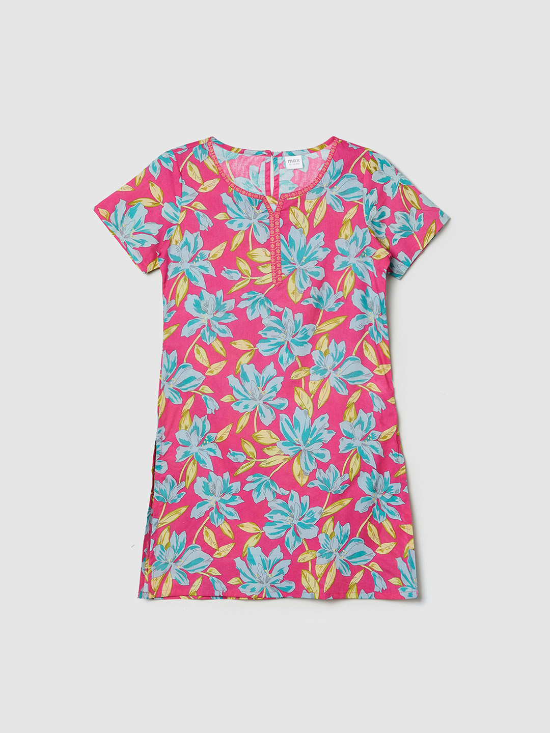 

max Girls Multicoloured Printed Flared Sleeves Mirror Work Kurta, Multi