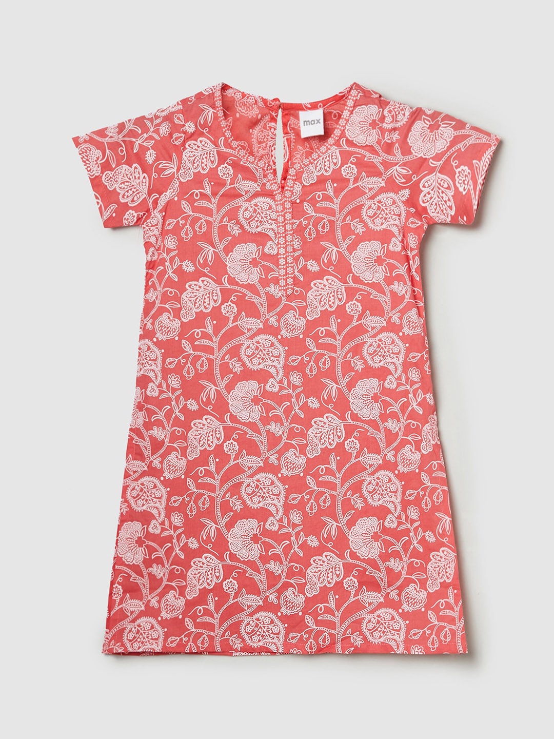 

max Girls Orange Quirky Printed Keyhole Neck Flared Sleeves Mirror Work Kurta
