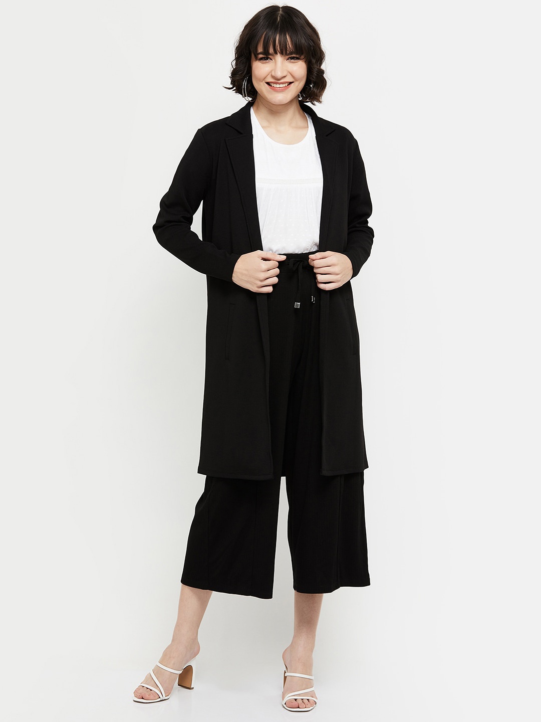 

max Women Maroon Longline Open Front Jacket