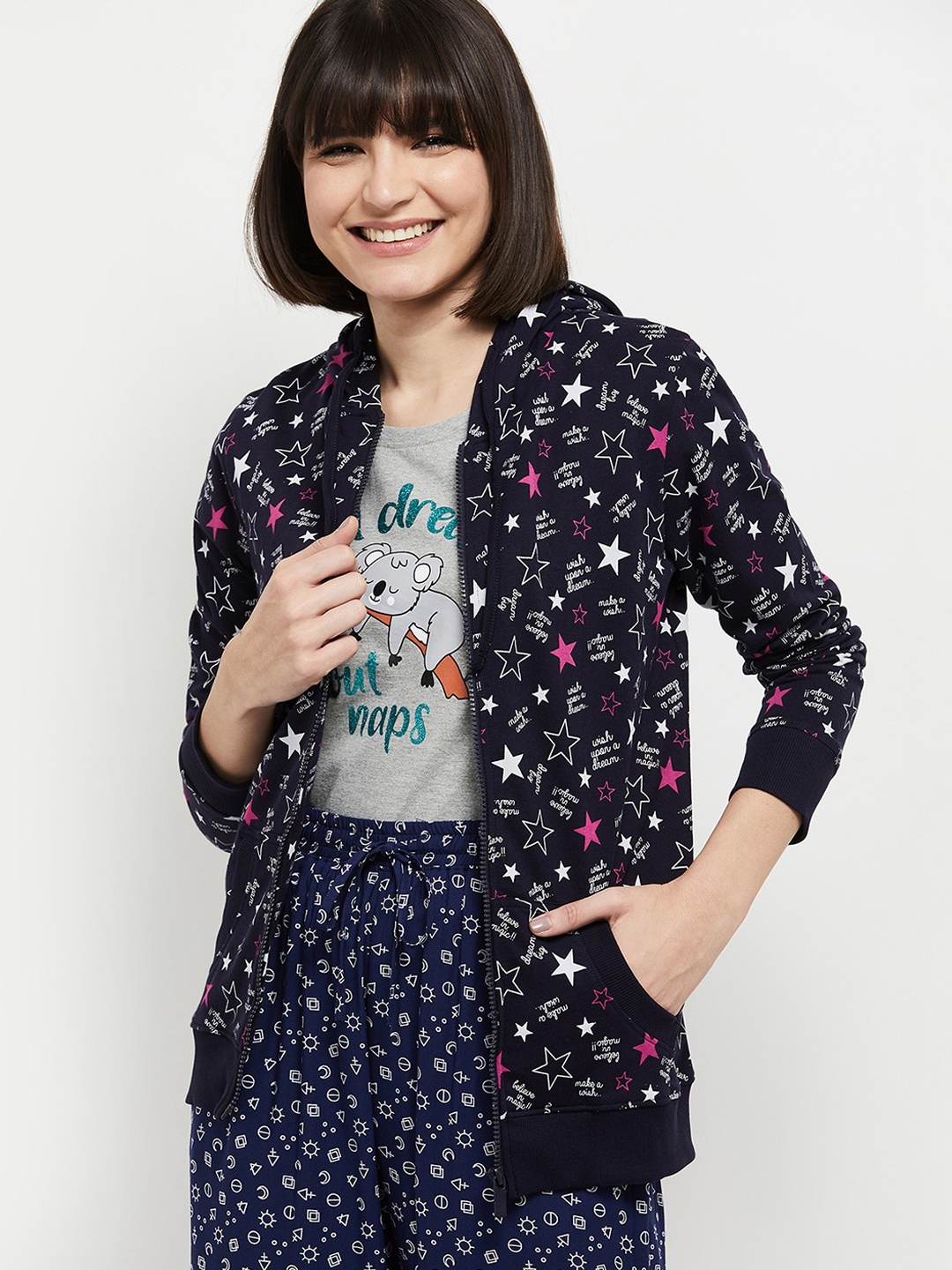 

max Women Blue Floral Longline Tailored Jacket with Patchwork