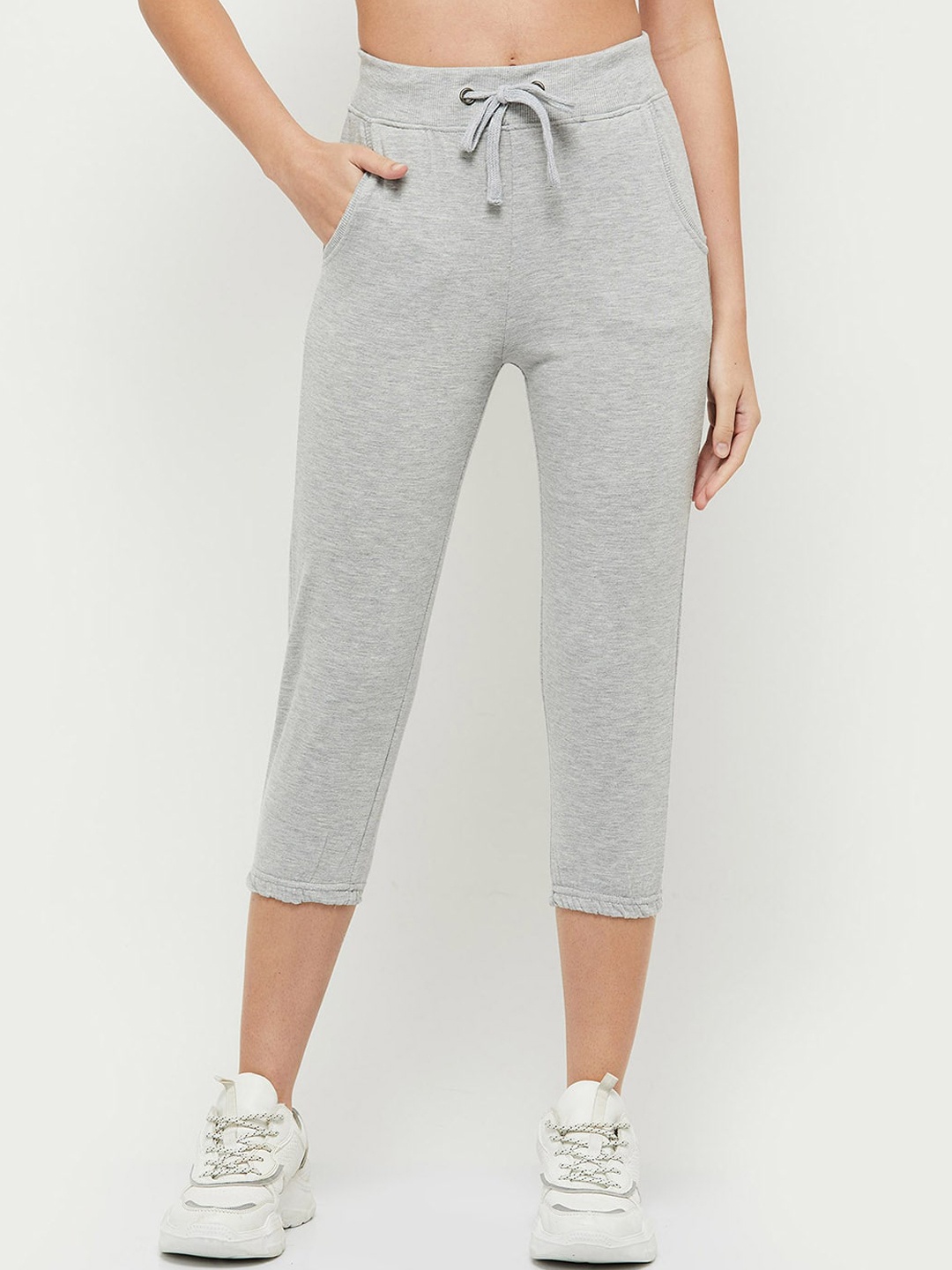 

max Women Grey Melange Solid 100% Cotton Capris