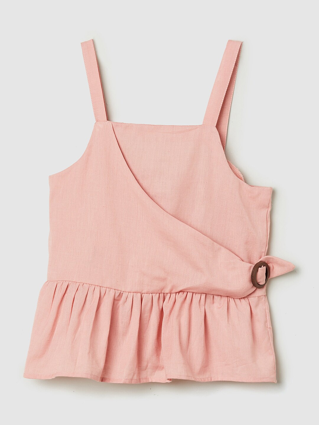 

max Girls Peach-Coloured Solid Smocked Pure Cotton A-line Top