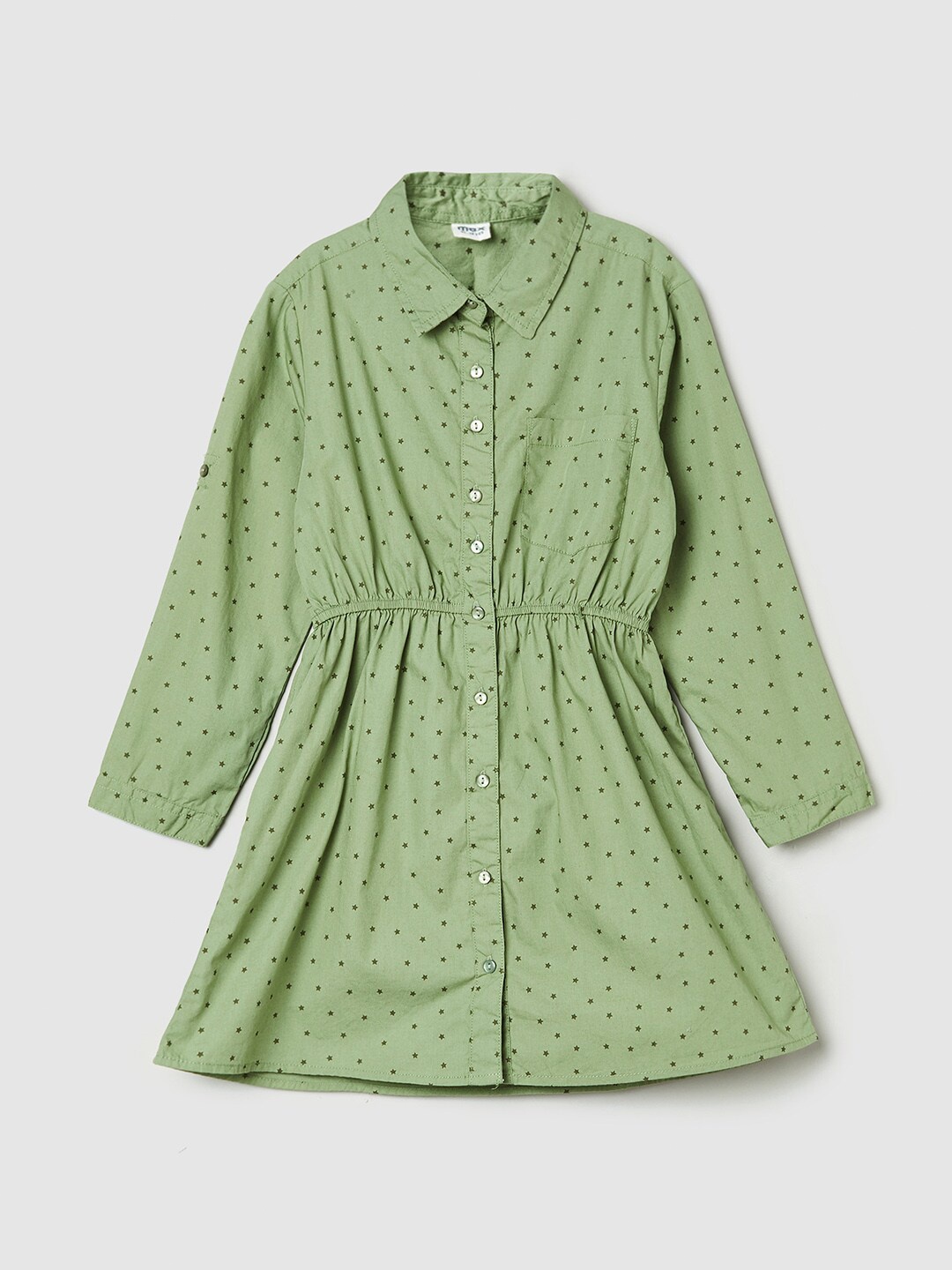 

max Olive Green Print Roll-Up Sleeves Shirt Style Top