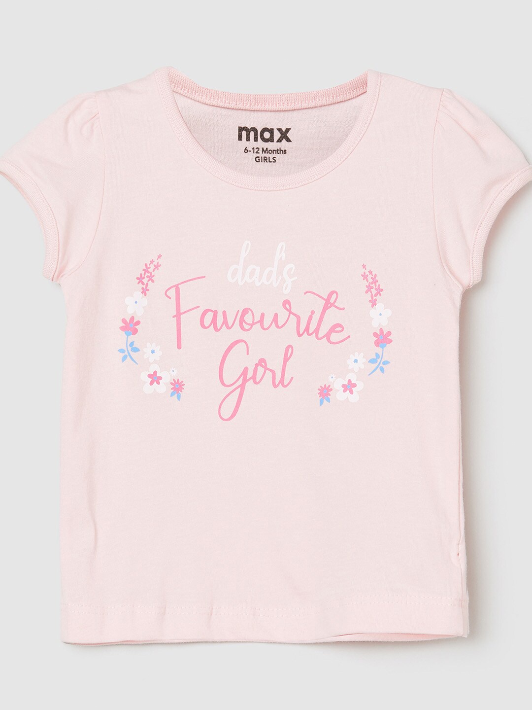 

max Typography Printed Round Neck Pure Cotton Casual T-Shirt, Pink