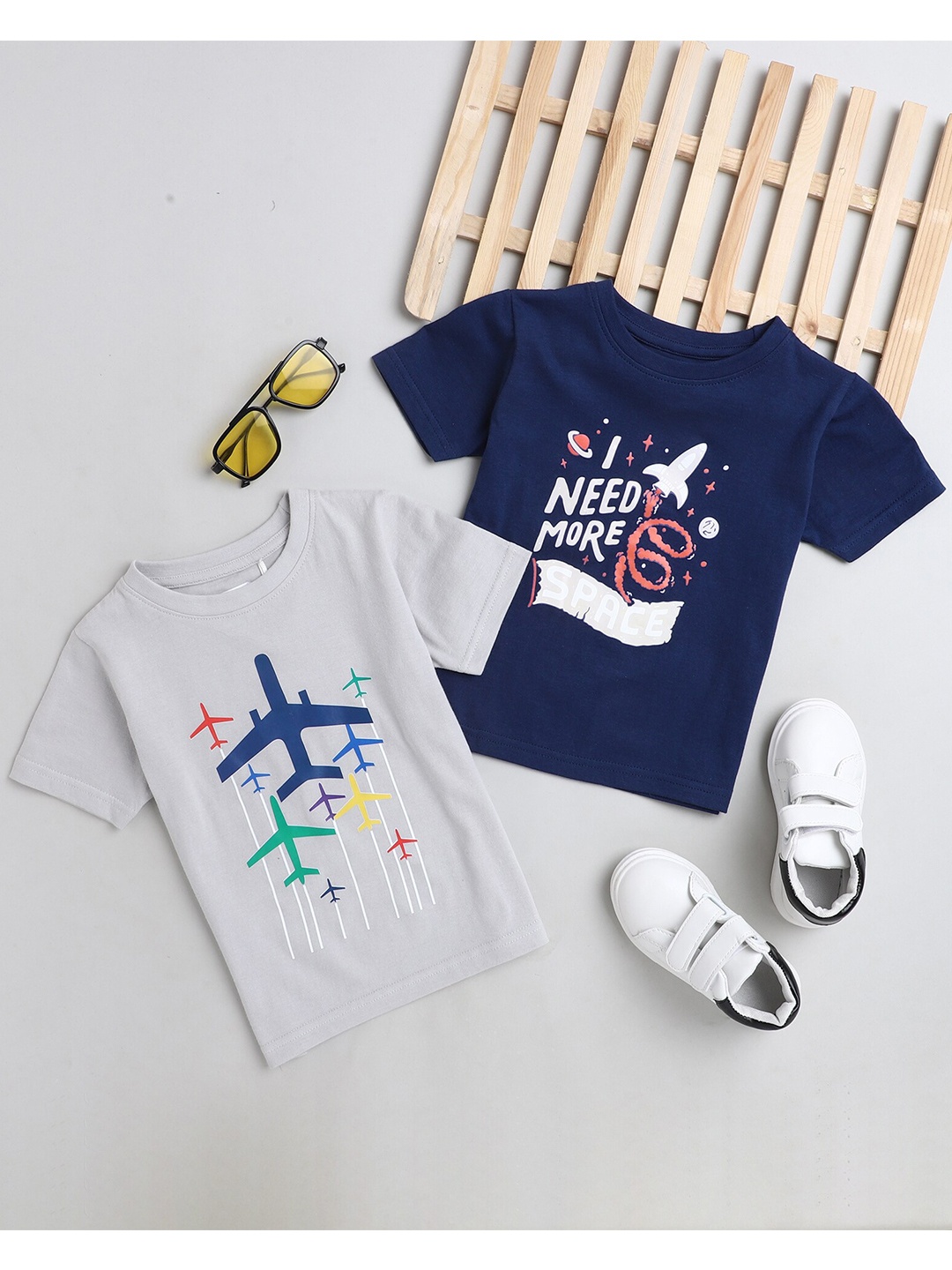

BUMZEE Boys Navy Blue 2 Printed Applique T-shirt