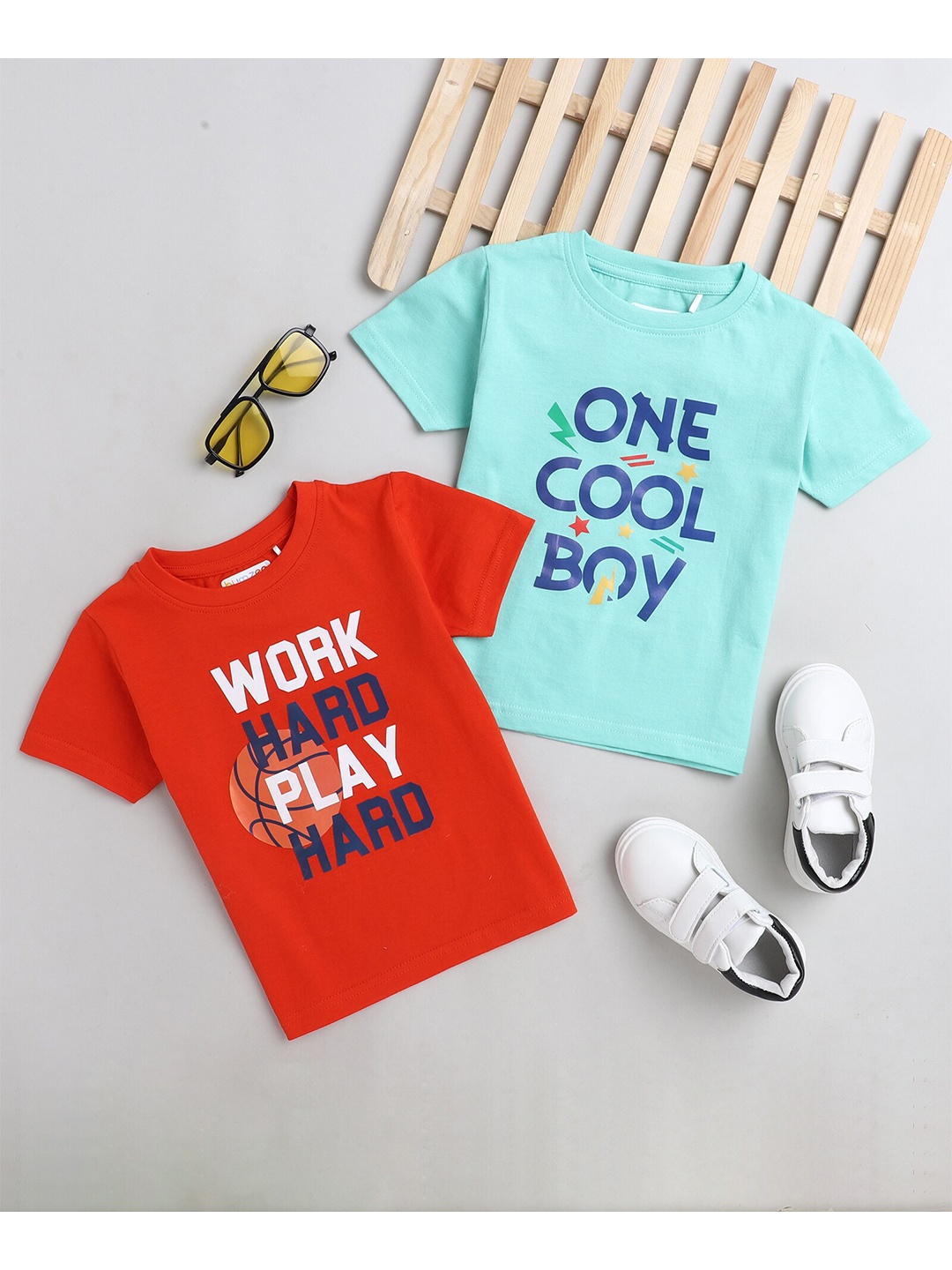 

BUMZEE Boys Green Typography 2 Printed Applique T-shirt