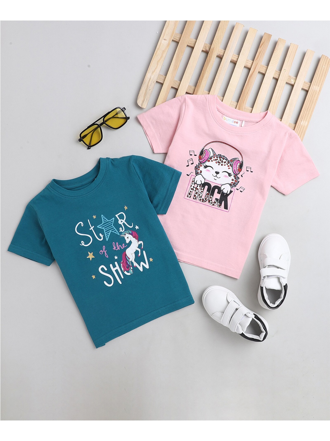 

BUMZEE Girls Teal Typography 2 Printed T-shirt