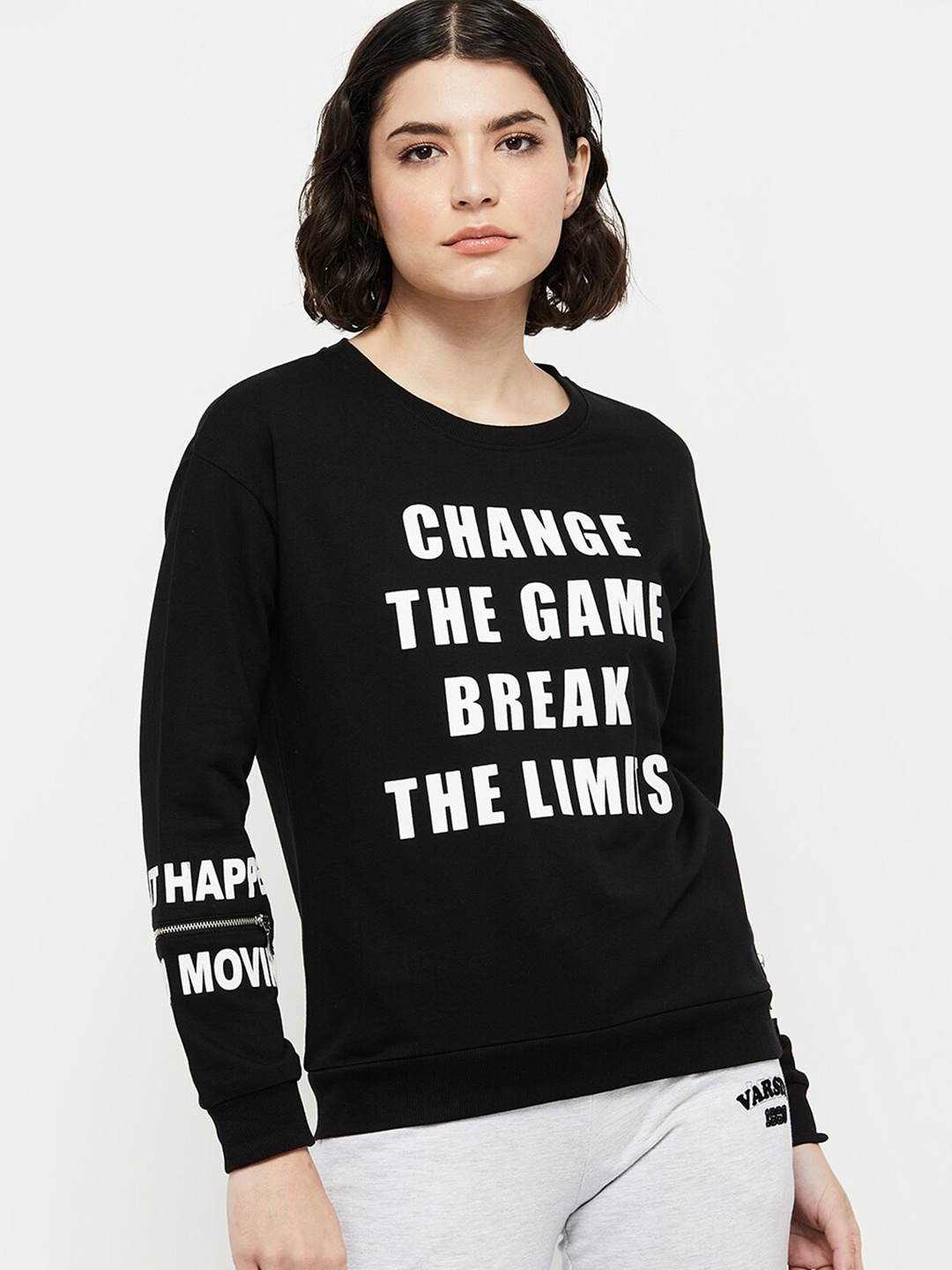 

max Women Black Printed Sweatshirt