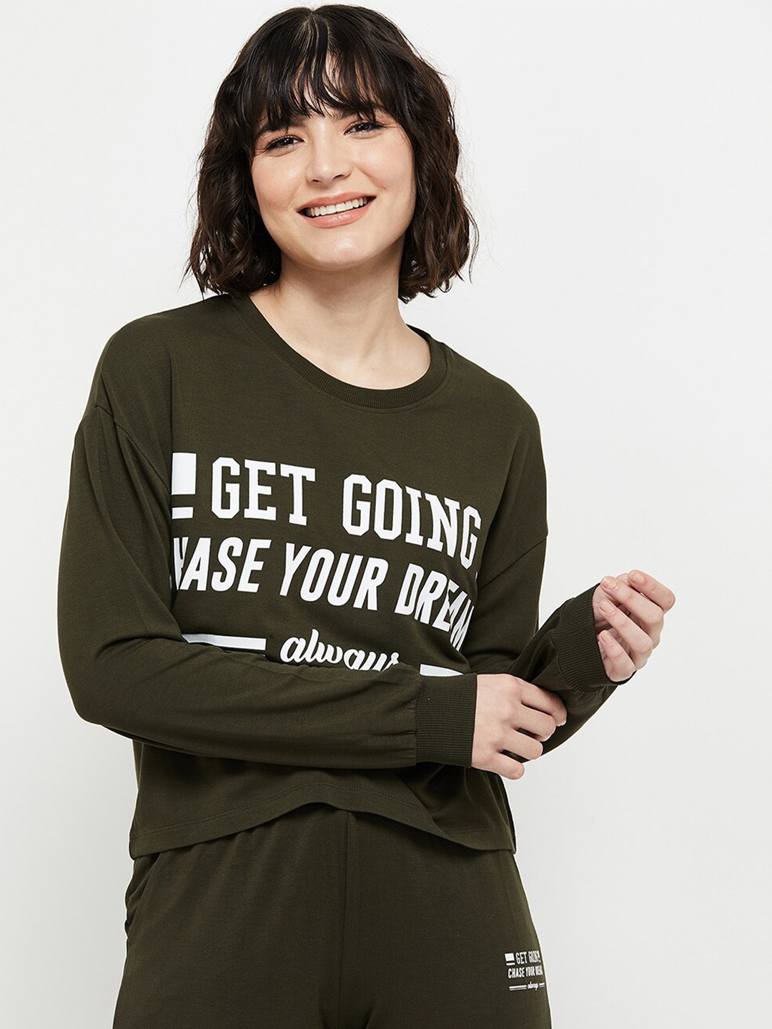 

max Women Green Printed Sweatshirt
