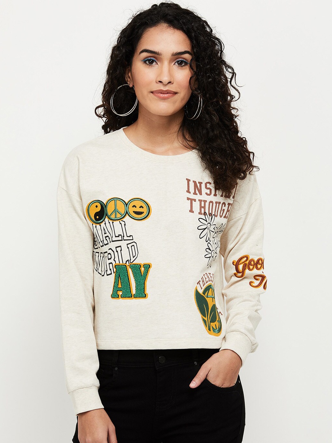 

max Women Cream-Coloured Printed Sweatshirt
