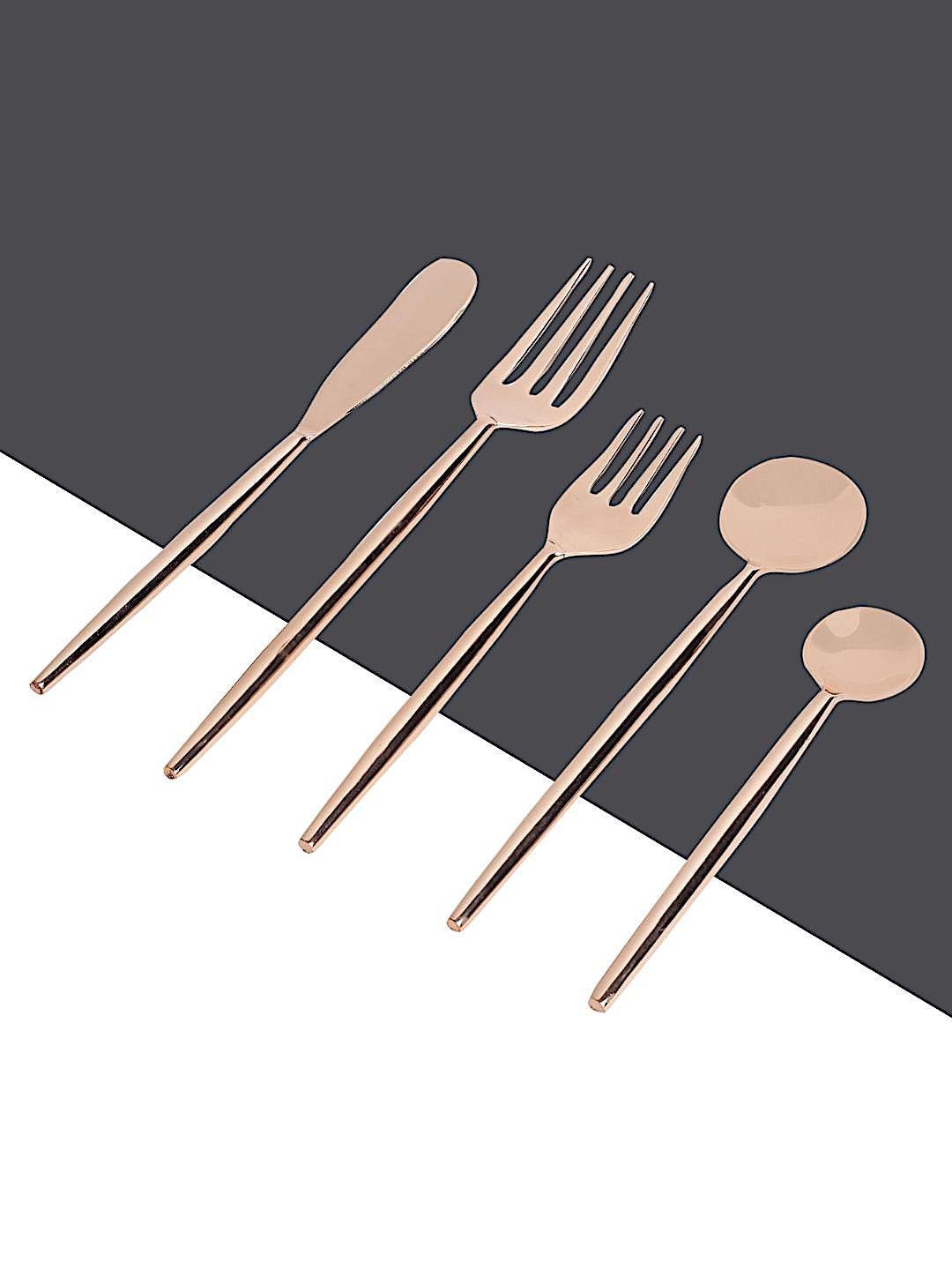 

Tranquil square Set Of 5 Stainless steel Cutlery, Rose gold