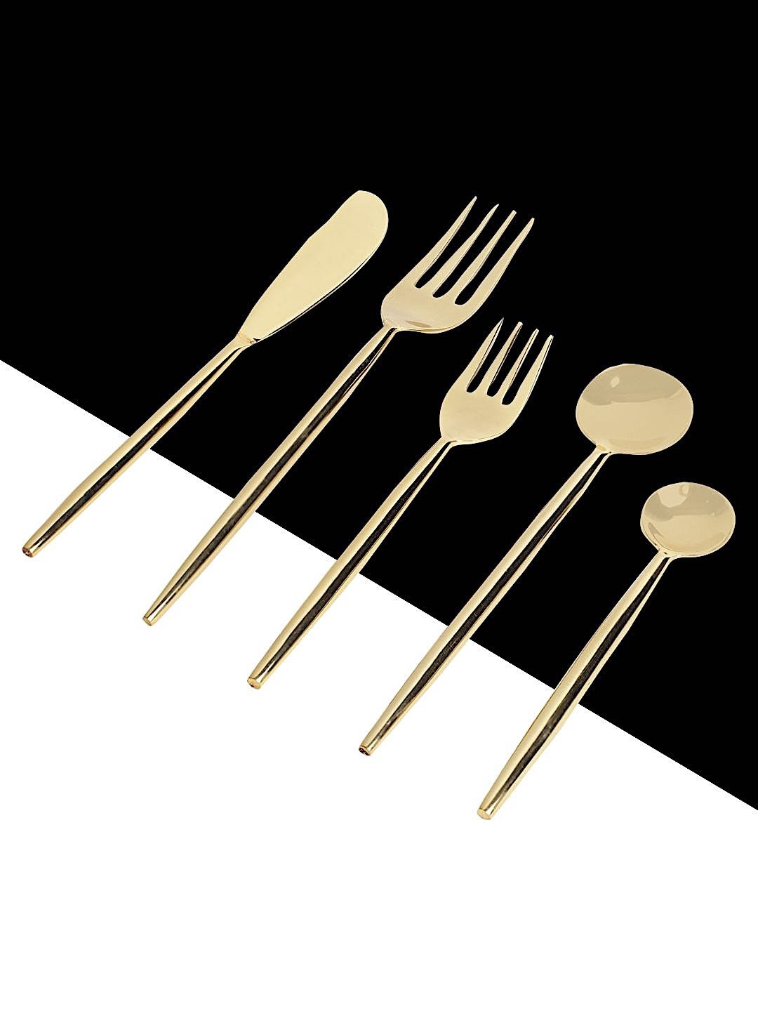 

Tranquil square Set Of 5 Stainless steel Cutlery, Gold