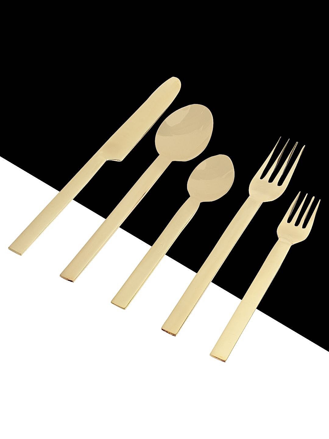

Tranquil square Set Of 5 Stainless steel Cutlery, Gold
