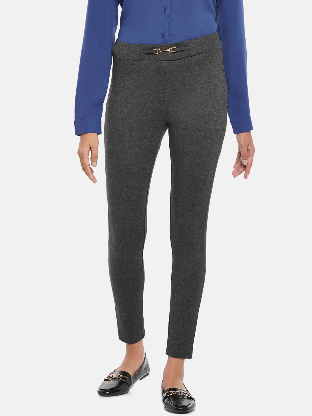 

Annabelle by Pantaloons Women Grey Solid Skinny-Fit Treggings