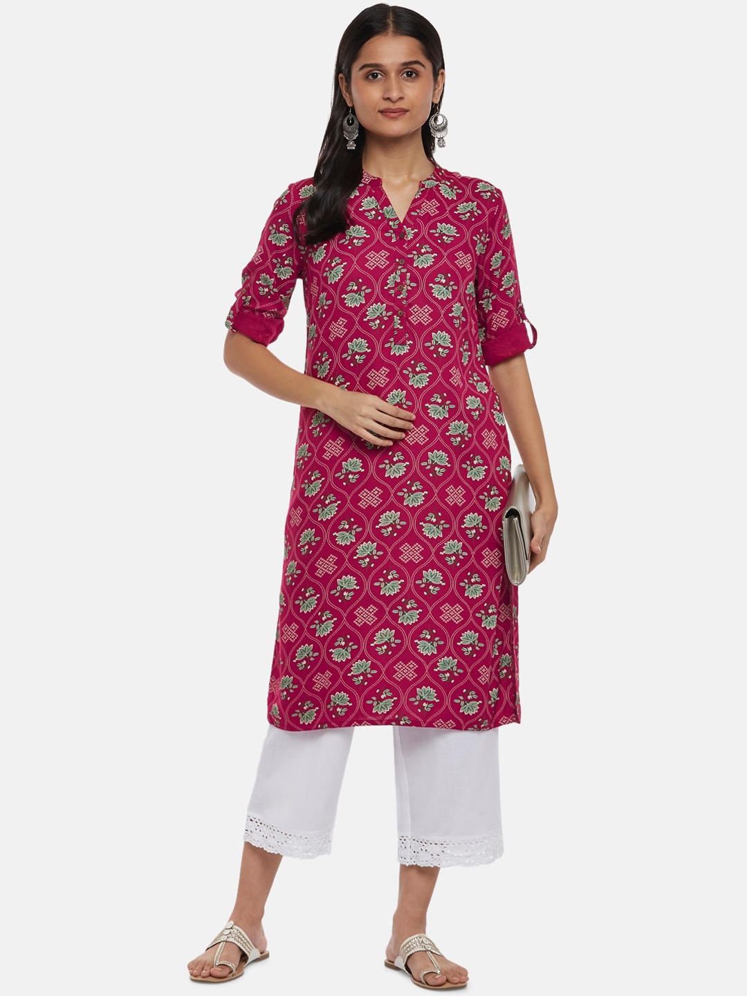 

RANGMANCH BY PANTALOONS Women Maroon Floral Printed Thread Work Kurta
