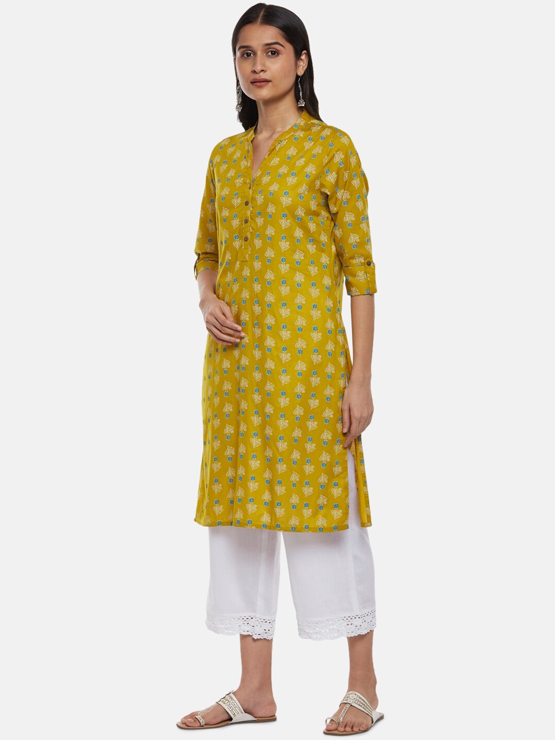 

RANGMANCH BY PANTALOONS Women Mustard Yellow Ethnic Motifs Printed Kurta