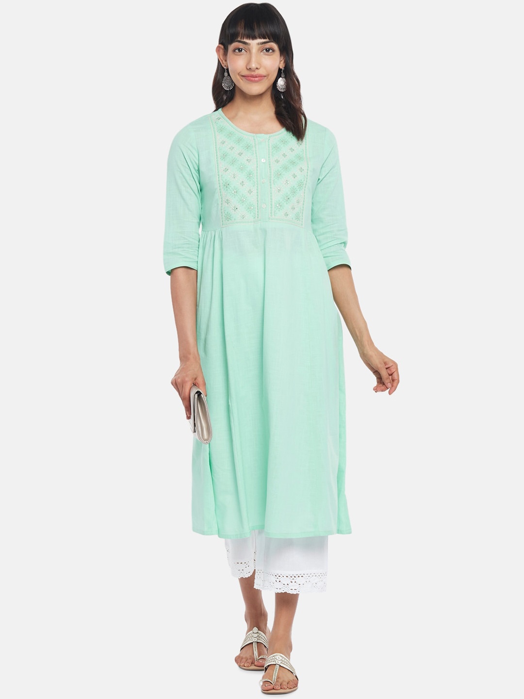 

RANGMANCH BY PANTALOONS Women Green Embroidered Kurta