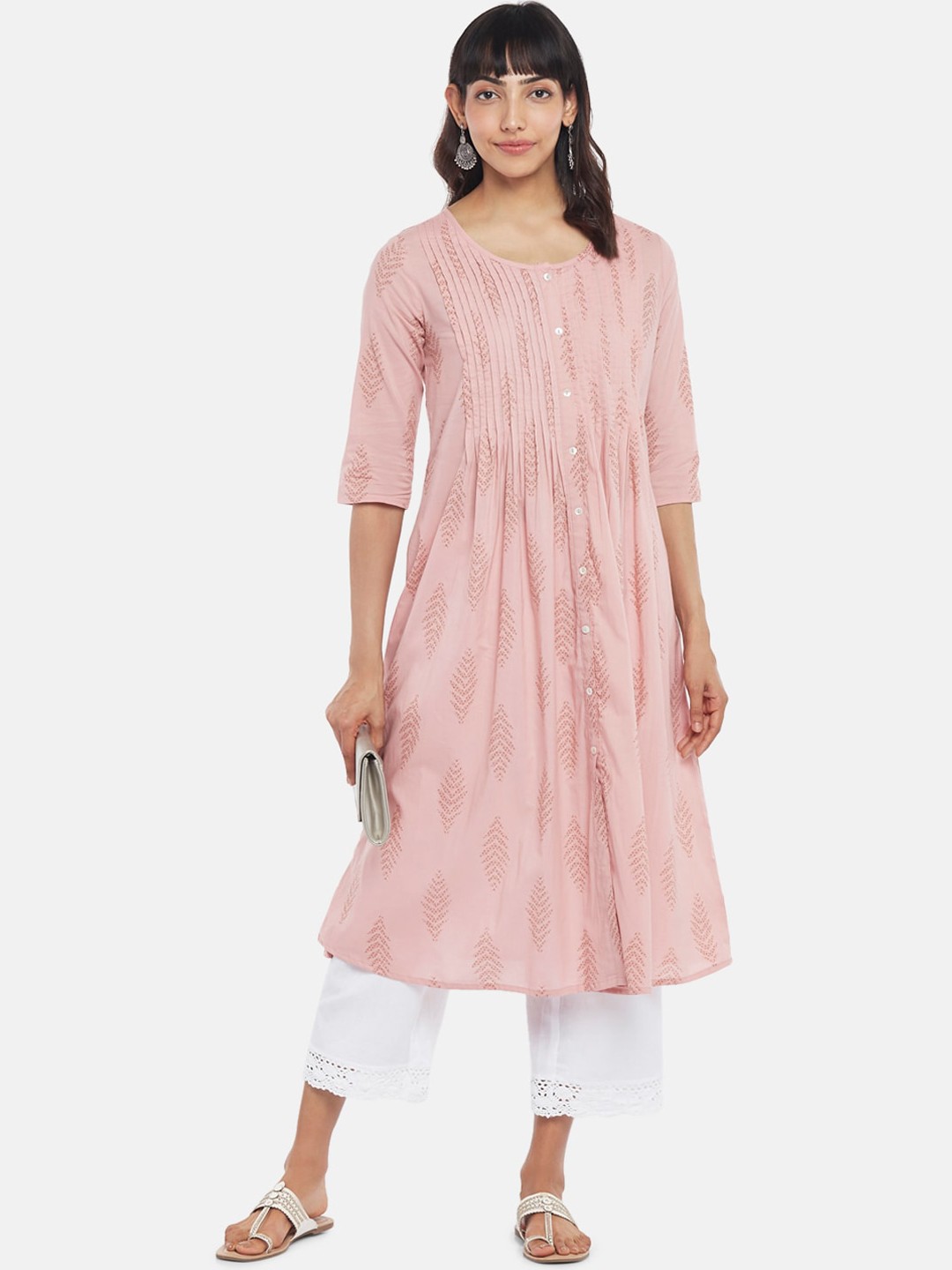 

RANGMANCH BY PANTALOONS Women Pink Striped Gotta Patti Kurta
