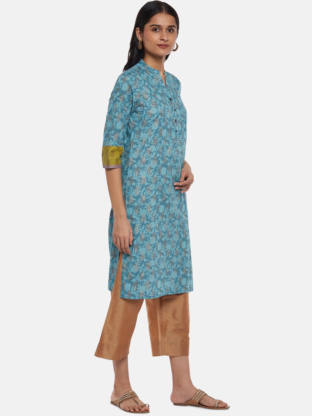 

RANGMANCH BY PANTALOONS Women Blue Ethnic Motifs Printed Thread Work Kurta