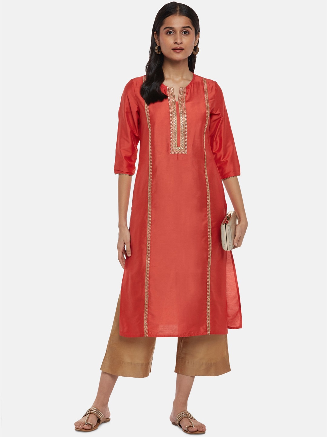 

RANGMANCH BY PANTALOONS Women Red Yoke Design Kurta