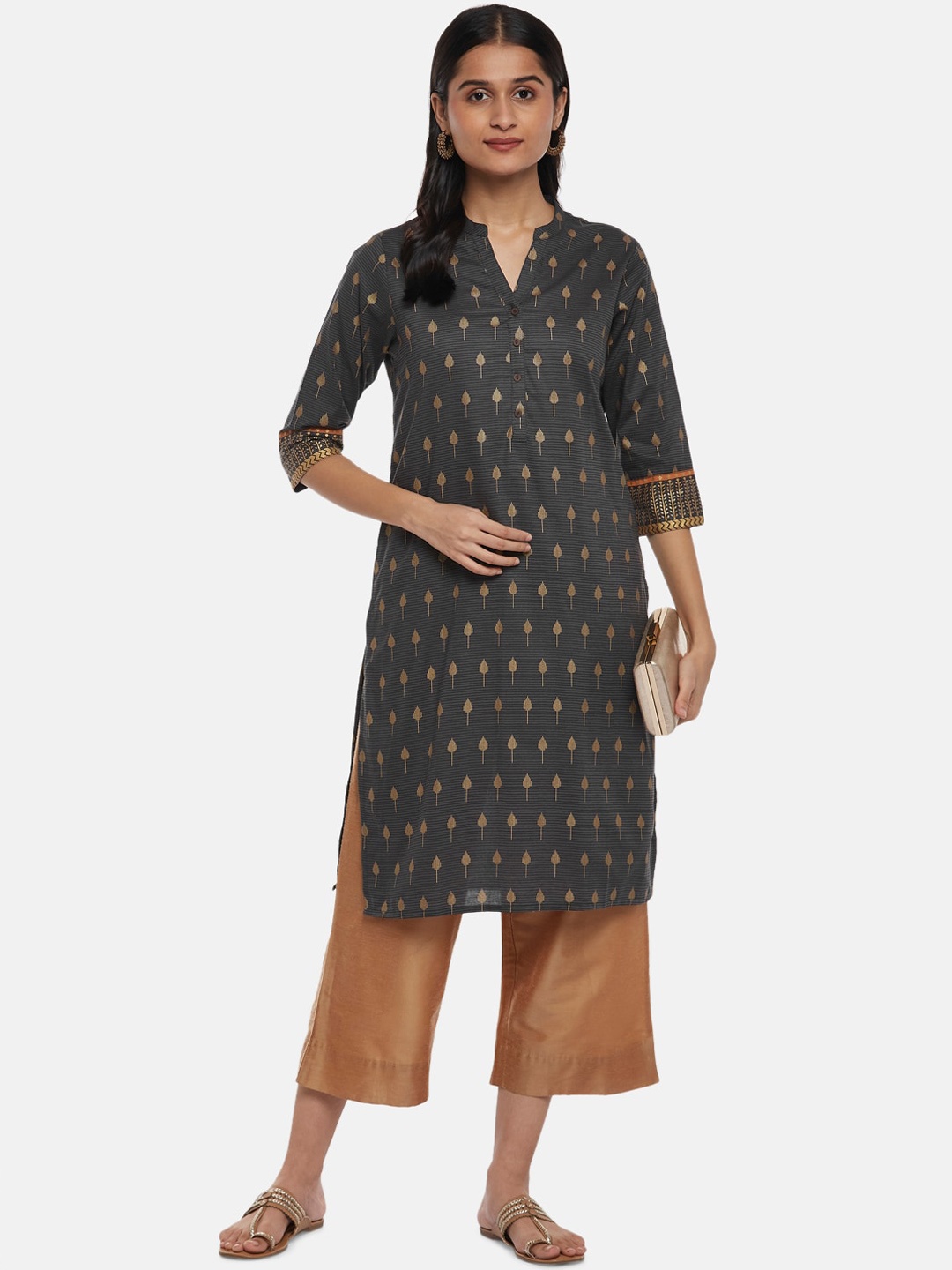 

RANGMANCH BY PANTALOONS Women Grey Ethnic Motifs Printed Kurta