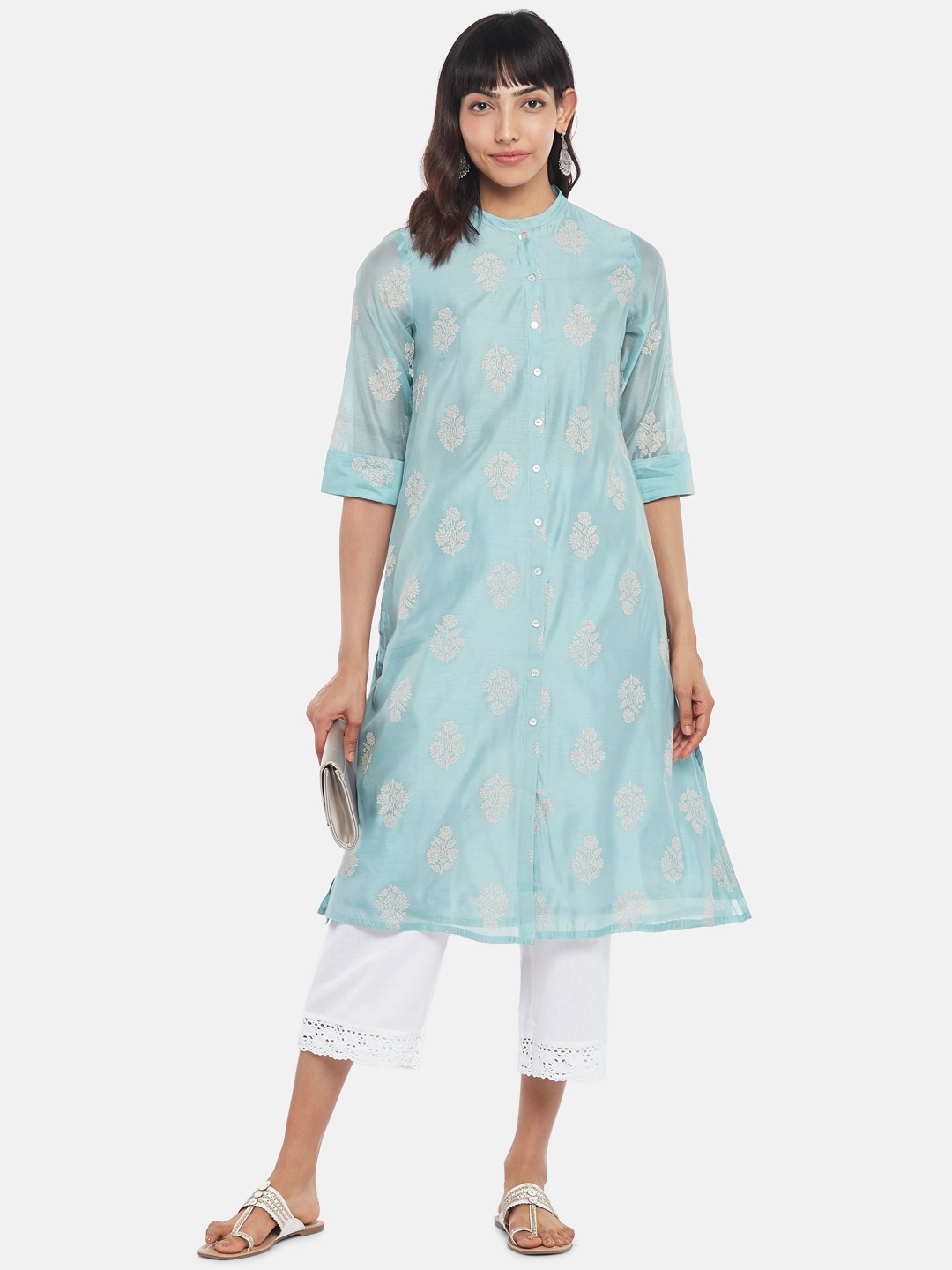 

RANGMANCH BY PANTALOONS Women Blue Ethnic Motifs Printed Thread Work Kurta