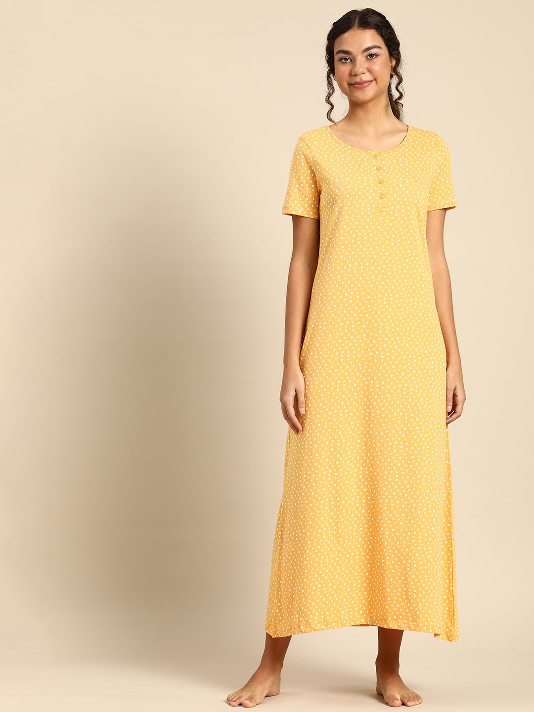 

Dreamz by Pantaloons Yellow Printed Maxi Nightdress