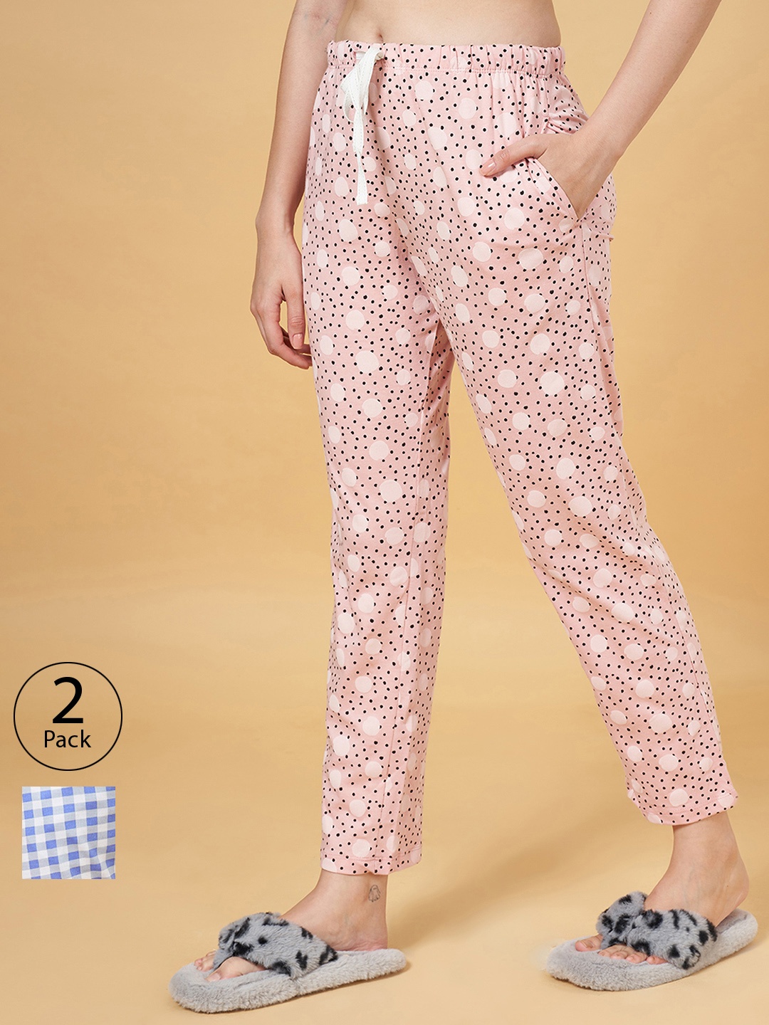 

Dreamz by Pantaloons Pack of 2 Blue & Pink Printed Lounge Pants