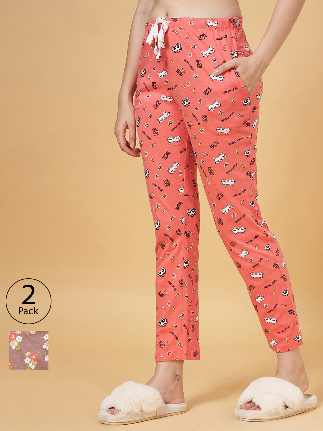 

Dreamz by Pantaloons Women Pack of 2 Printed Cotton Lounge Pants, Multi