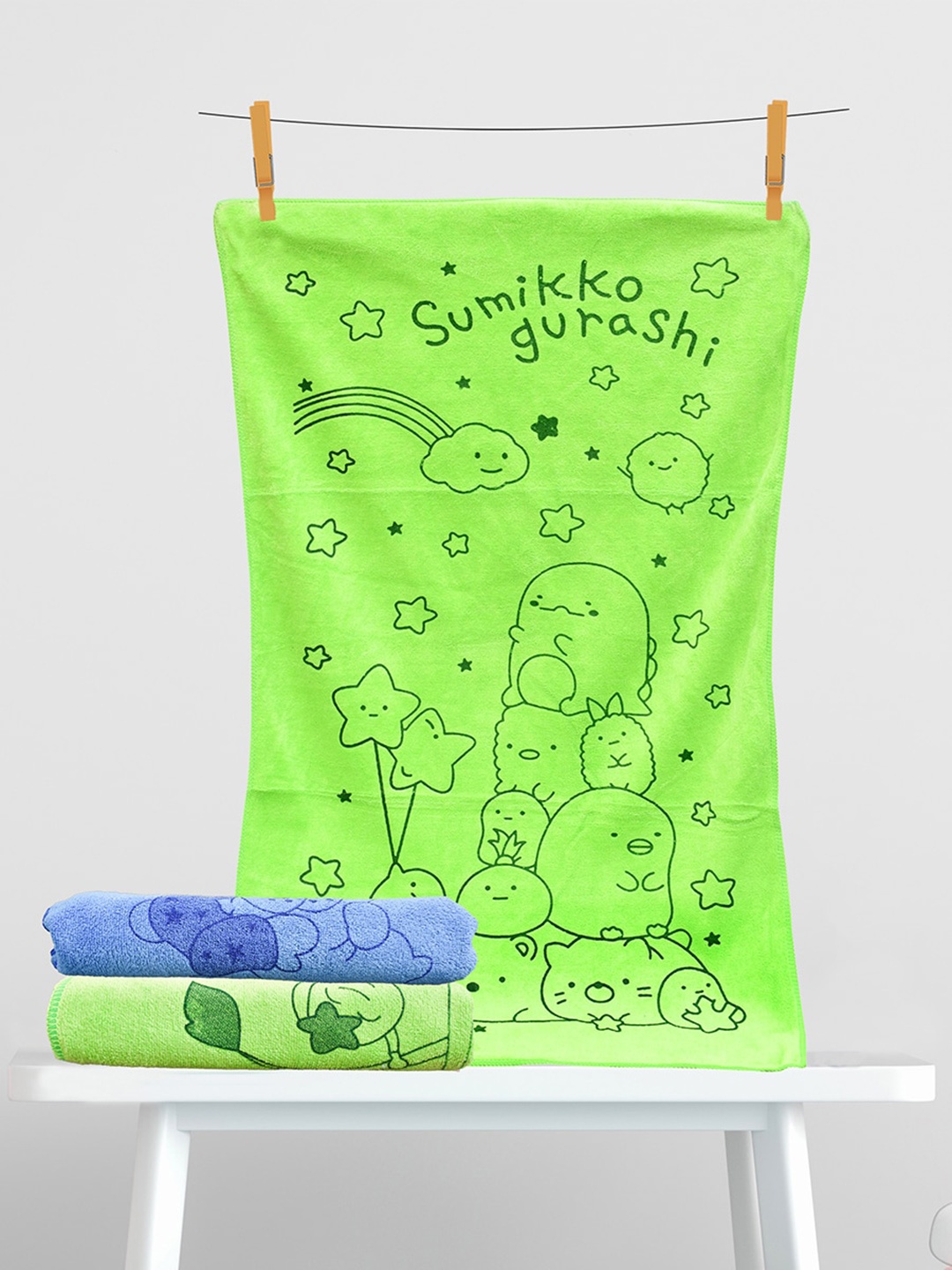 

The Little Lookers Infant Kids Set Of 2 Printed 354 GSM Bath Towels, Blue