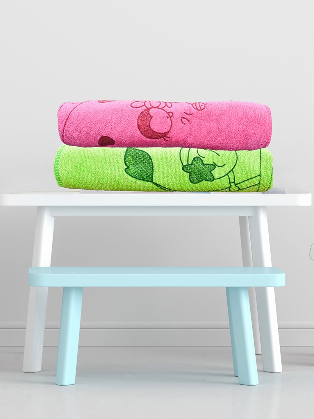 

The Little Lookers Infants Kids Pack Of 2 Printed Bath Towels, Pink