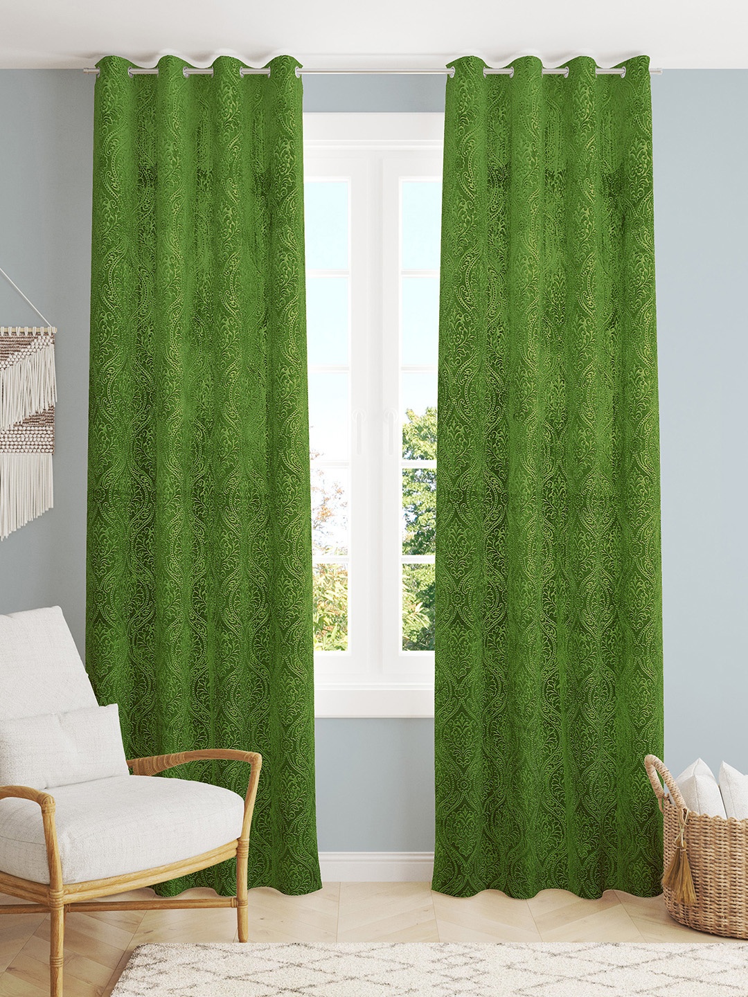 

Homefab India Green Set of 2 Room Darkening Long Door Curtain