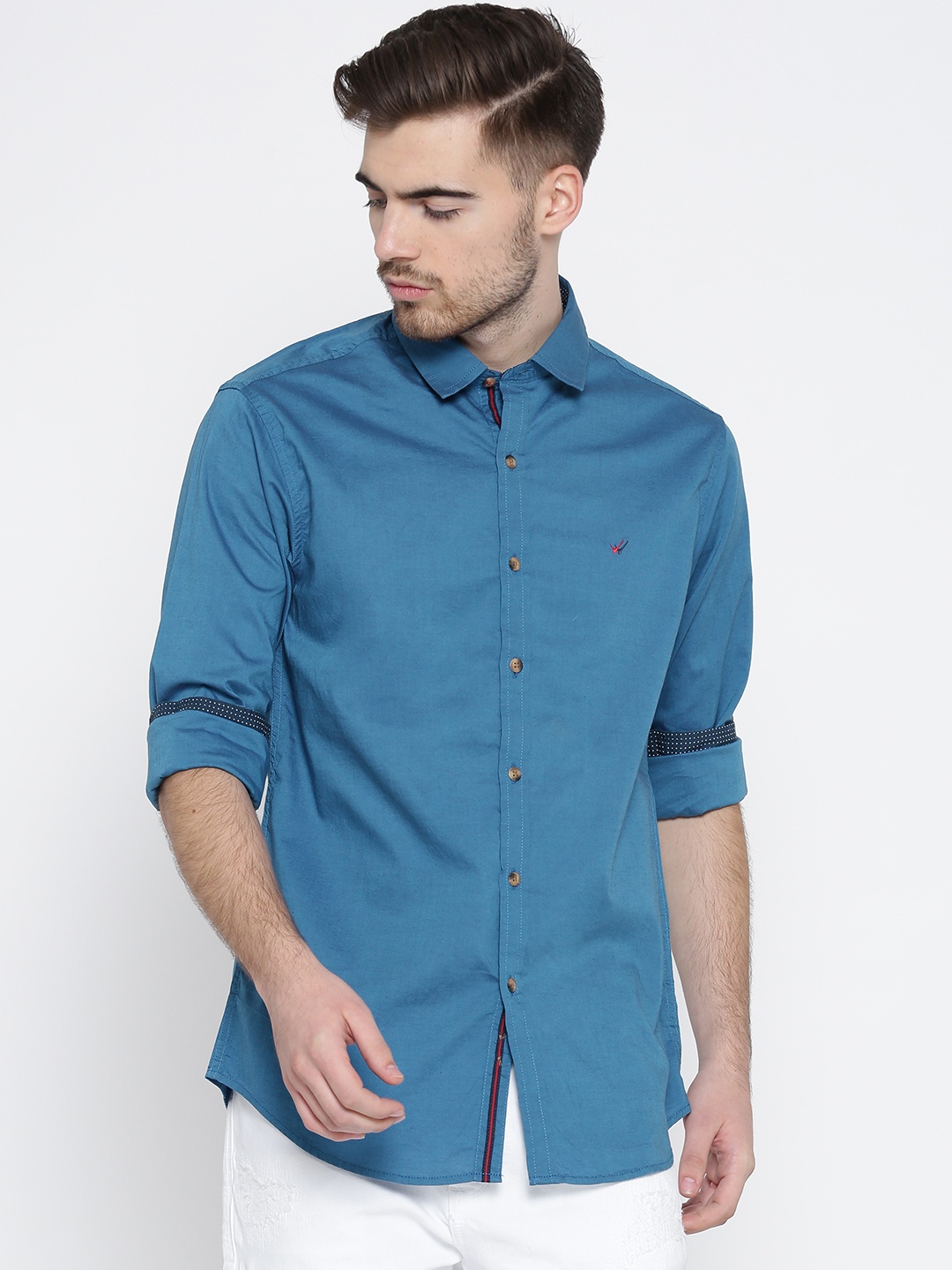 

Wills Lifestyle Men Blue Slim Fit Solid Casual Shirt