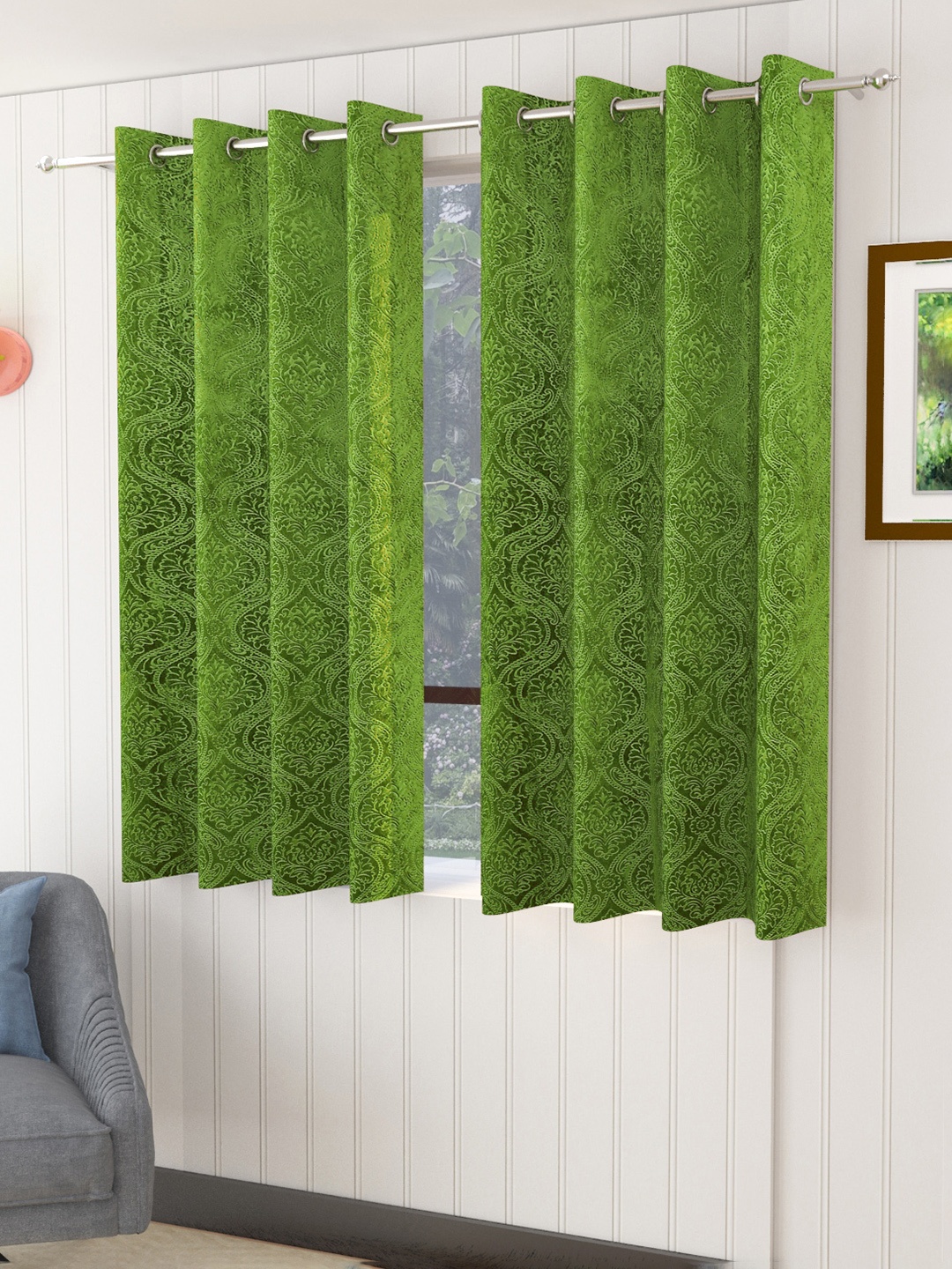 

Homefab India Green Set of 2 Room Darkening Window Curtain