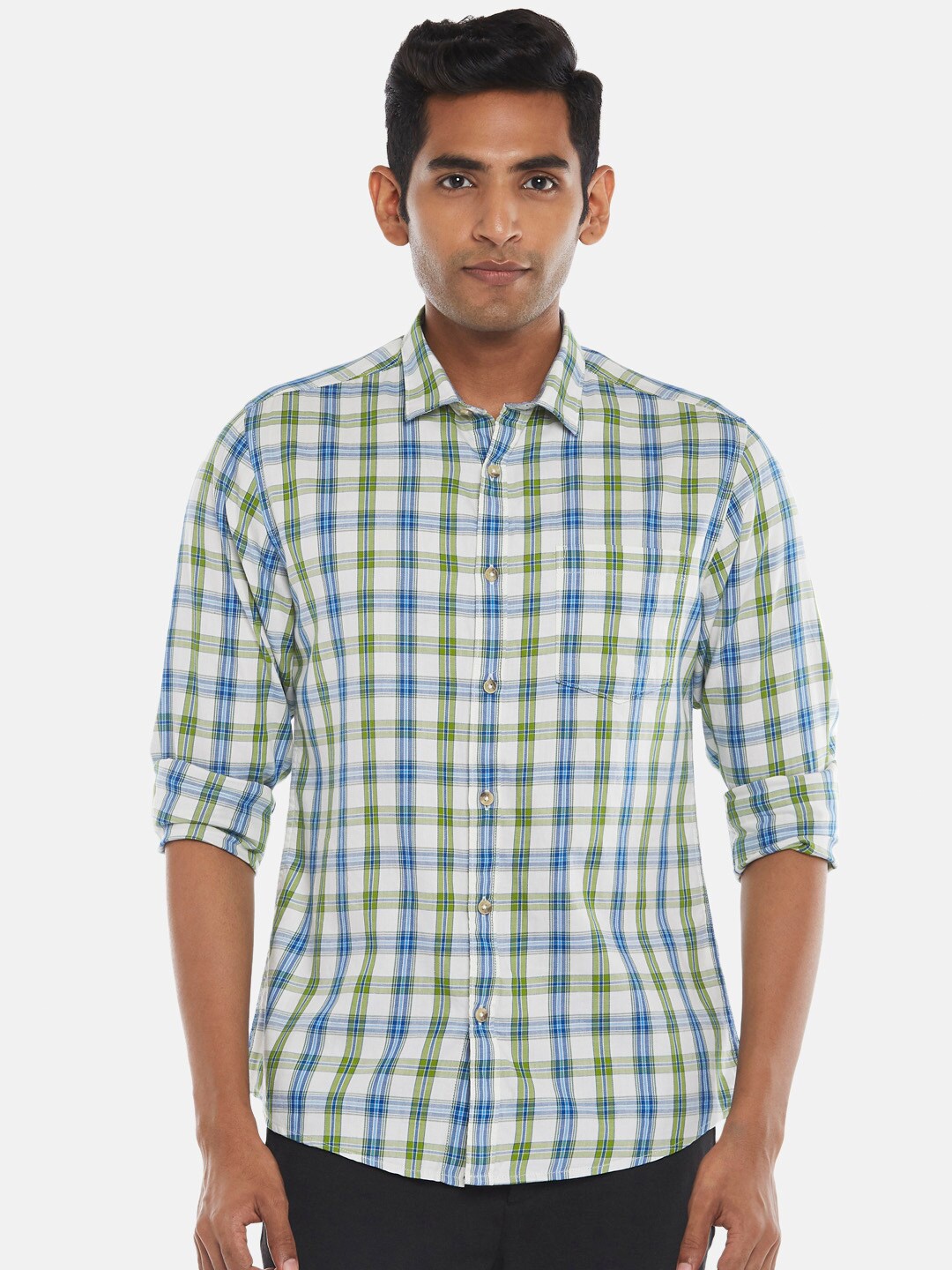 

BYFORD by Pantaloons Men Green Slim Fit Checked Casual Shirt