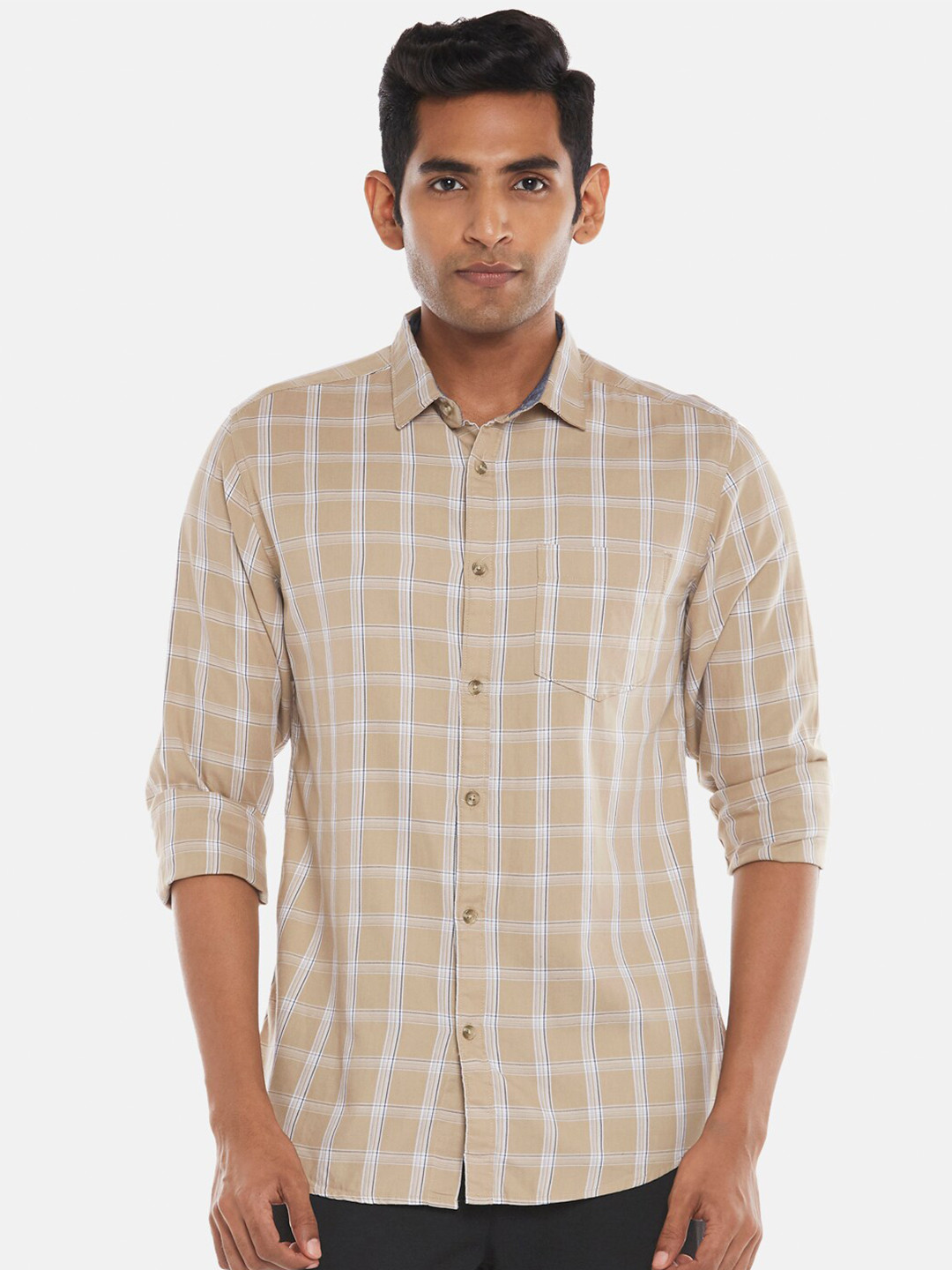 

BYFORD by Pantaloons Men Khaki Slim Fit Checked Casual Shirt