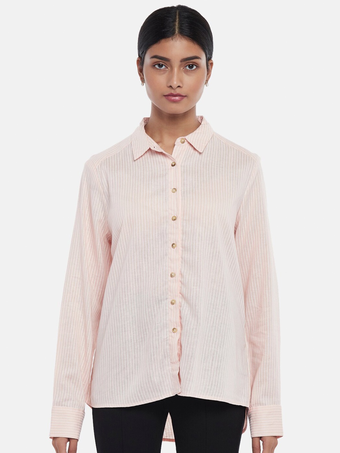 

Annabelle by Pantaloons Women Pink Striped Formal Shirt